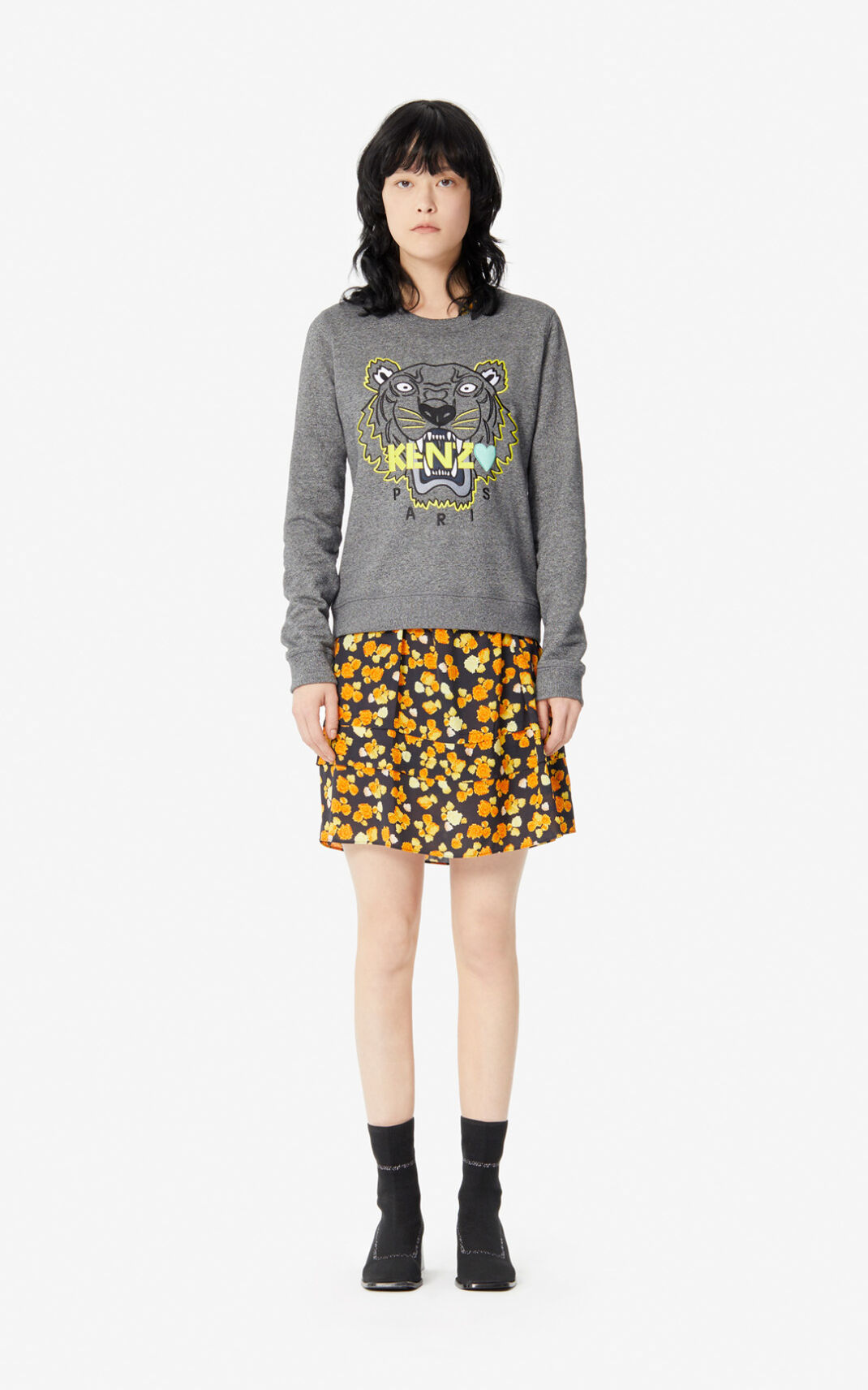 Kenzo Tiger Sweatshirt Bayan Koyu Gri | 7240-NBSYE